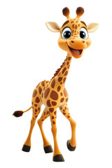 Obraz premium Isolated Cute Cartoon Giraffe Walking with a Smile