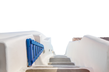 Stairs and open gate in Santorini, Greece isolated on transparent white png