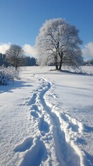 Obraz premium Winter Footprints Snowy Landscape