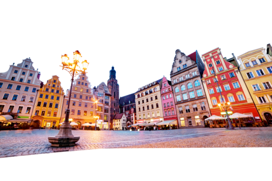 Skyline of Wroclaw, Poland old town isolated on transparent white png
