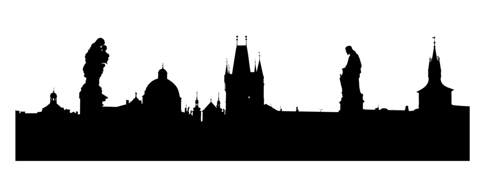 Skyline of Prague from Charles Bridge cut out on transparent white png