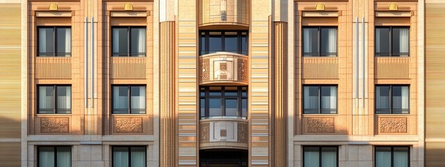 Obraz premium Exterior facade of a modern architectural building showcasing intricate design and vibrant textures in sunlight