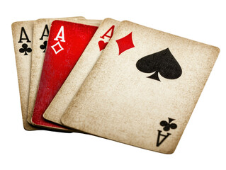 Isolated Four Vintage Ace Playing Cards in a Stacked Layout