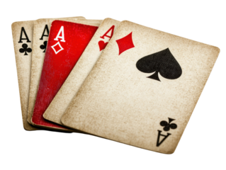 Isolated Four Vintage Ace Playing Cards in a Stacked Layout