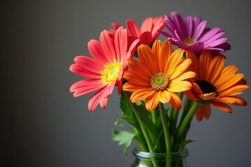 Gazania flowers on dark green stems in a vase, gazania, flowers in vase
