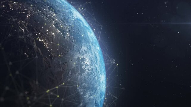 Communication technology global network. Global world network and telecommunication. Concept transmit Ai networking on fiber optic. Transfer 5g web communications signal on worldwide.