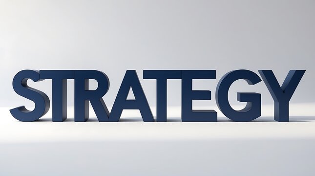 Bold typography emphasizing strategy in a minimalist setting