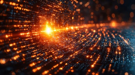 Fototapeta premium Abstract digital light array with glowing orange and blue dots