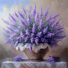 Fototapeta premium Bukiet lawendy w wiklinowym koszu.