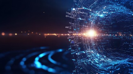 Obraz premium Futuristic digital landscape with abstract data stream and light effects