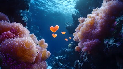 Naklejka premium Tropical underwater scene, vibrant jellyfish drifting among colorful corals, peaceful ocean environment, ideal for marine themes.