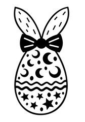 Black and white Easter egg clipart. Easter egg doodle. Happy Easter clipart in cartoon flat style. Hand draw vector illustration
