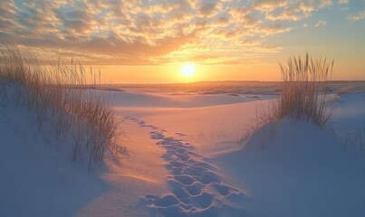 Smooth Sand Dunes at Golden Hour, Generative AI