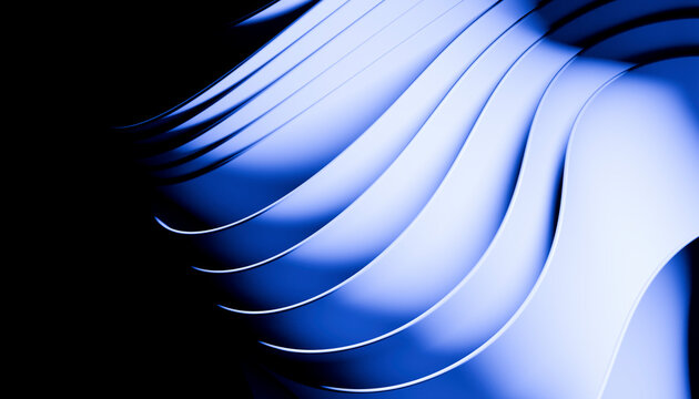 Abstract 3D render with blue curved design and dark background