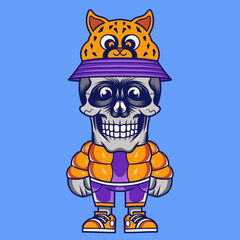 Mascot character design cartoon cheetah hat