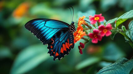 butterfly with flowers on nature background