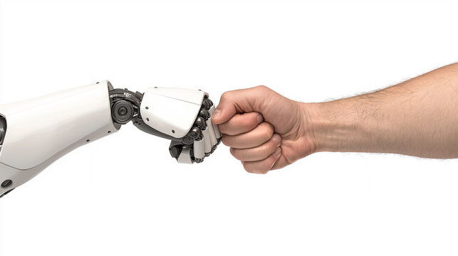 A futuristic representation of man and machine in competition