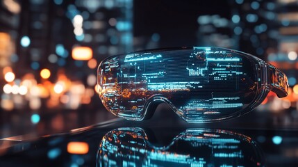 Futuristic Smart Glasses in City Nightscape