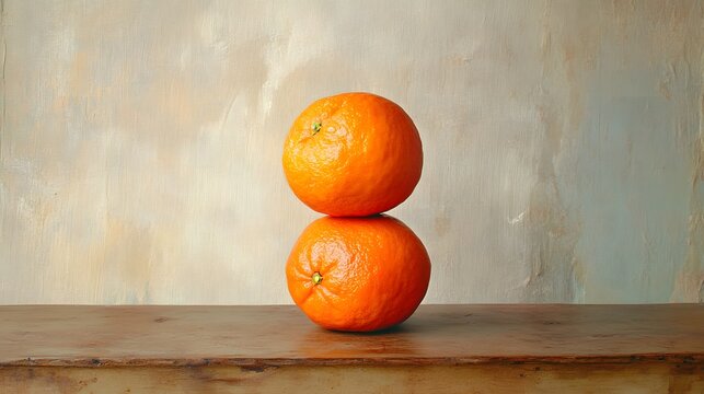Fresh oranges stacked on wooden table, vibrant citrus fruits showcasing bright color and natural textures, ideal for health themes.