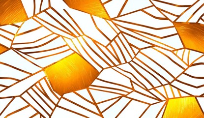 Geometric seamless pattern in Oriental style featuring gold hexagons and striped lines on a transparent png background