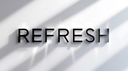 Text displaying the word Refresh on a clean background with soft shadows