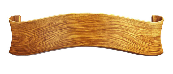Curved Golden Brown Wooden Banner Scroll With Wood Grain Texture On Transparent Backgrounds