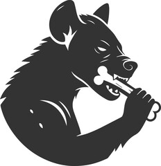 A hyena biting into a bone, holding it firmly vector animal silhouette