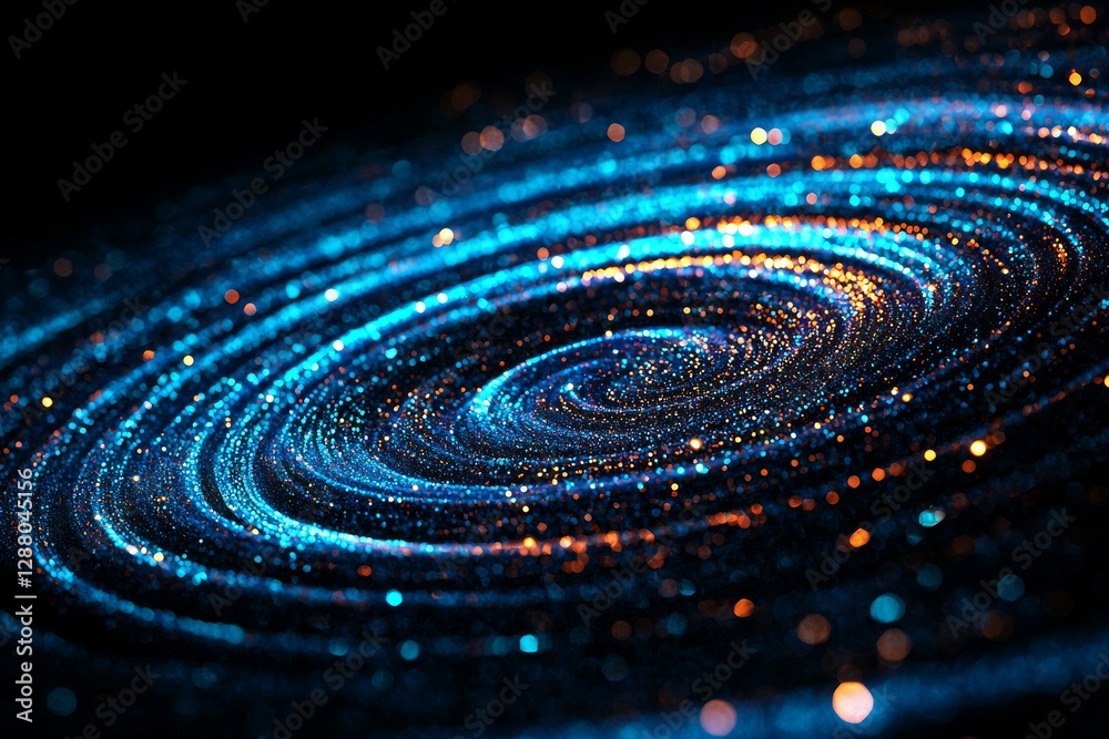 Poster digital image featuring abstract background with light rays, stripes, and lines set against a blue l