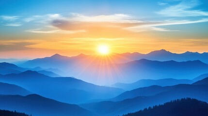 Breathtaking sunrise over majestic blue mountain range