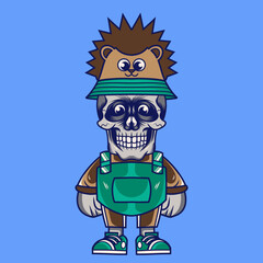 Mascot character design cartoon hedgehog hat