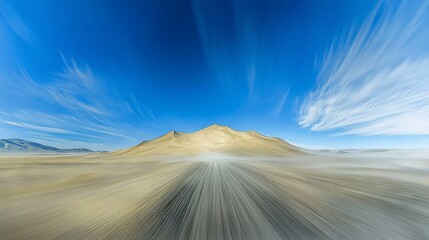 Fototapeta premium Desert road speed motion blur, mountain background, travel
