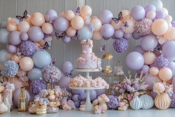 Charming lavender balloon decor for birthday celebration indoor event festive atmosphere