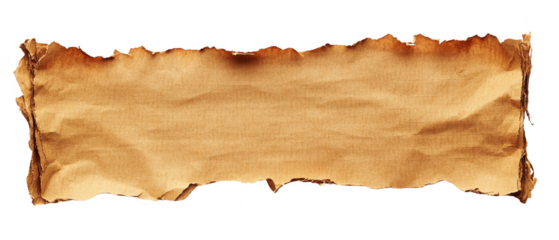 Aged Brown Paper Texture with Irregular Torn Edges and Burnt Marks on a Transparent Background
