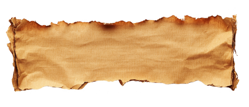 Aged Brown Paper Texture with Irregular Torn Edges and Burnt Marks on a Transparent Background