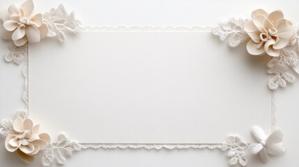 Elegant white floral lace frame with delicate flowers on a soft background, perfect for invitations and cards.