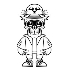 Mascot character design cartoon walrus hat outline