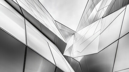 Geometric Abstract Architecture with Sharp Angles and Reflective Surfaces
