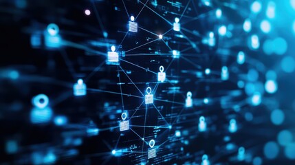 Obraz premium Digital network nodes connected in futuristic blue interface