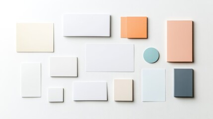 Flat lay of colorful geometric shapes on a white surface, ideal for modern design and minimalistic backgrounds.