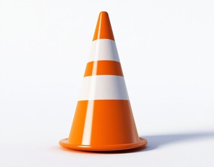 3D Render of an Orange and White Traffic Cone on White Background