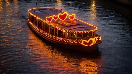 Luxurious boat illuminated at night, serene waters reflecting lights, perfect for maritime events or romantic outings.