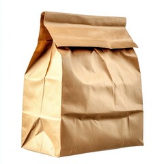 Brown Paper Lunch Bag on White Background