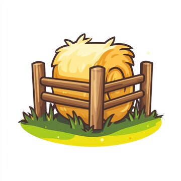 recommend clip art: Cartoon Hay Bale in Wooden Fence, Green Grass Background