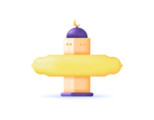 illustration of mosque building with yellow frame board. decoration or ornament. symbol. minimalist 3d style design. design elements. Ramadan, Eid al-Fitr, Eid al-Adha