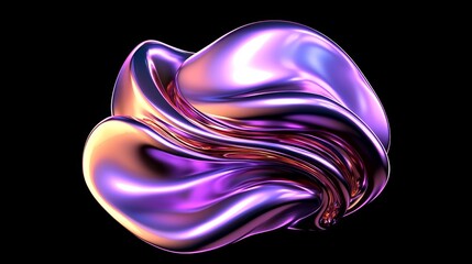 Obraz premium A futuristic concept is depicted in a 3D render illustration featuring a holographic background with a glossy, liquid iridescent effect, along with trendy neon flying fabric wallpaper
