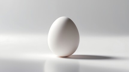 Simple white egg on a smooth surface with soft light and shadows in a minimal setting