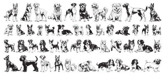 Naklejka premium large set of dogs - collection of different dog breeds