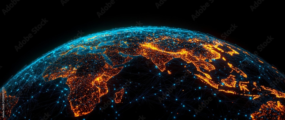 Poster a vast digital landscape comprised of sparkling nodes and particles, symbolizing connection and neur
