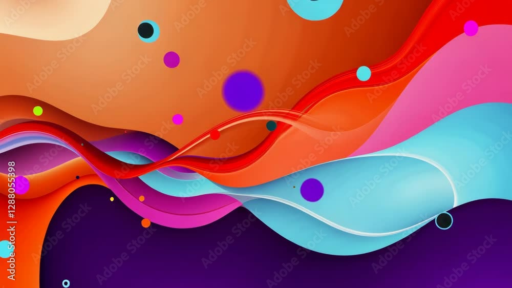 Poster a colorful wave with purple, blue, and red colors. there are many dots in the wave