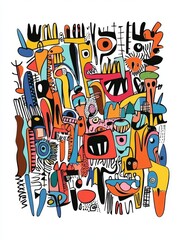 Obraz premium Vibrant Abstract Doodle Art Print A Colorful Chaos of Shapes and Forms